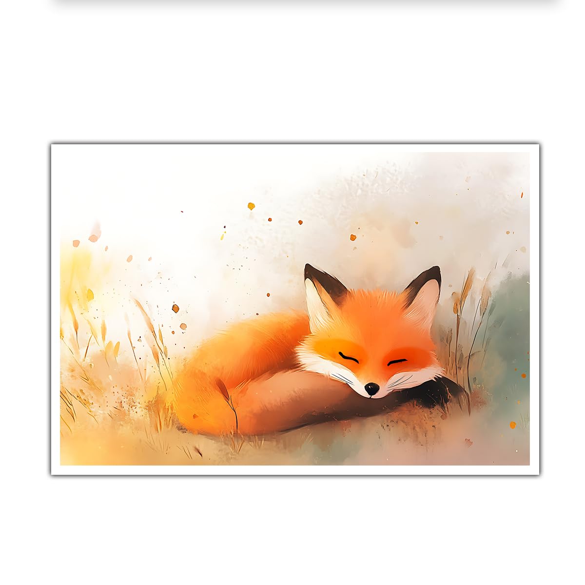 CHERHERART Red Animal Portrait Pictures Artwork Print Home Decor Canvas Wall Art Cute Sleeping Fox Canvas Paintings Poster for Nursery Bedroom 45x70cm Frameless