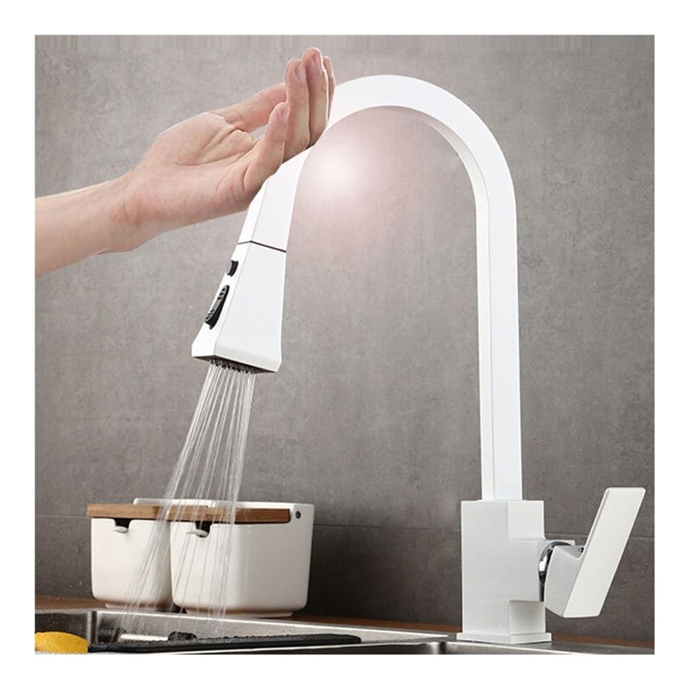 Blyqxs White Smart Touch Kitchen Faucet Pull Out 360 Rotate Mixer Faucet For Kitchen Hot And Cold Deck Mounted Crane For Sinks Nar-2(White)