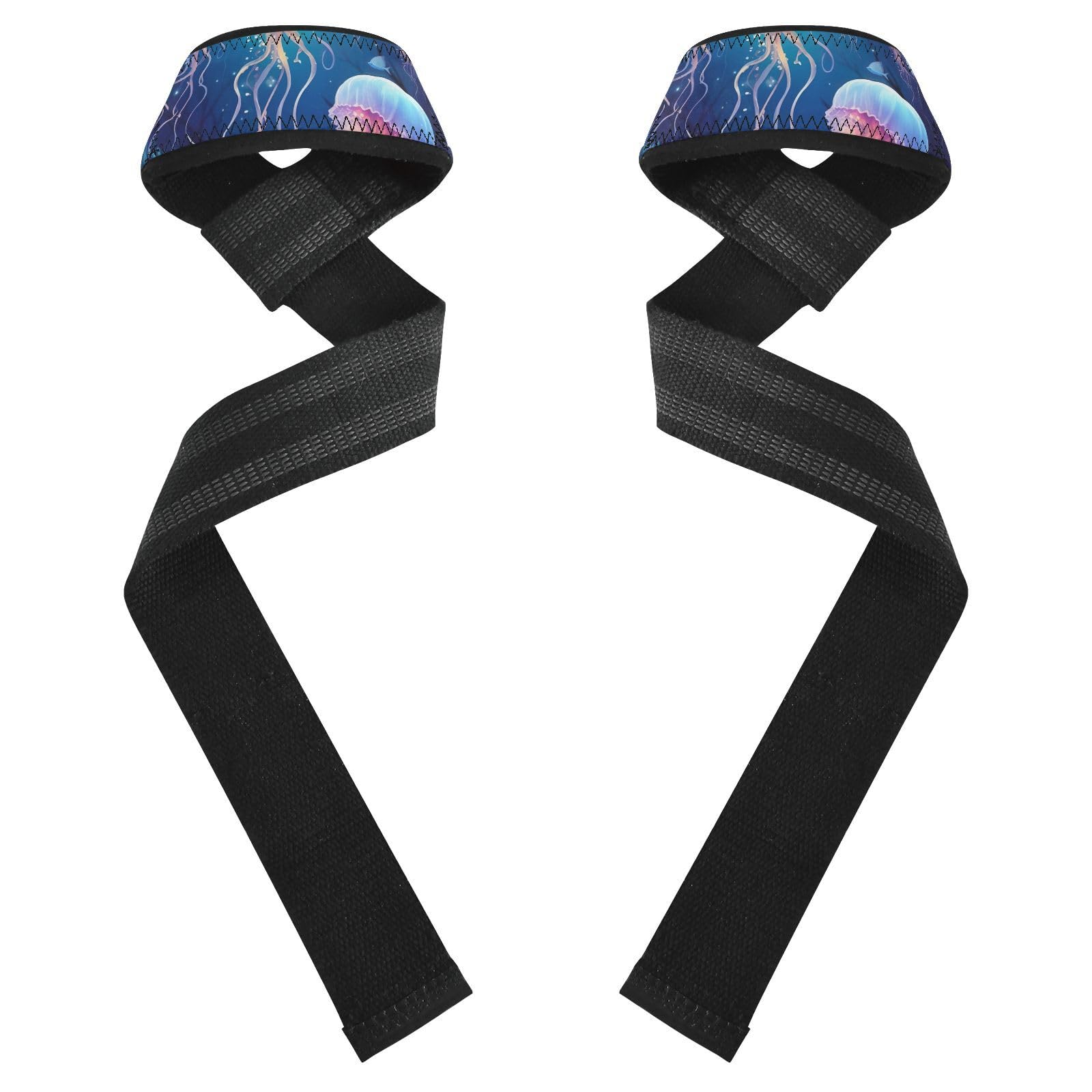 Nander Luminous Jellyfish Wrist Straps for Weightlifting,Lifting Straps with Neoprene Cushioned Wrist Padded and Anti-Skid Silicone for Strength Training,Bodybuilding,Deadlifting