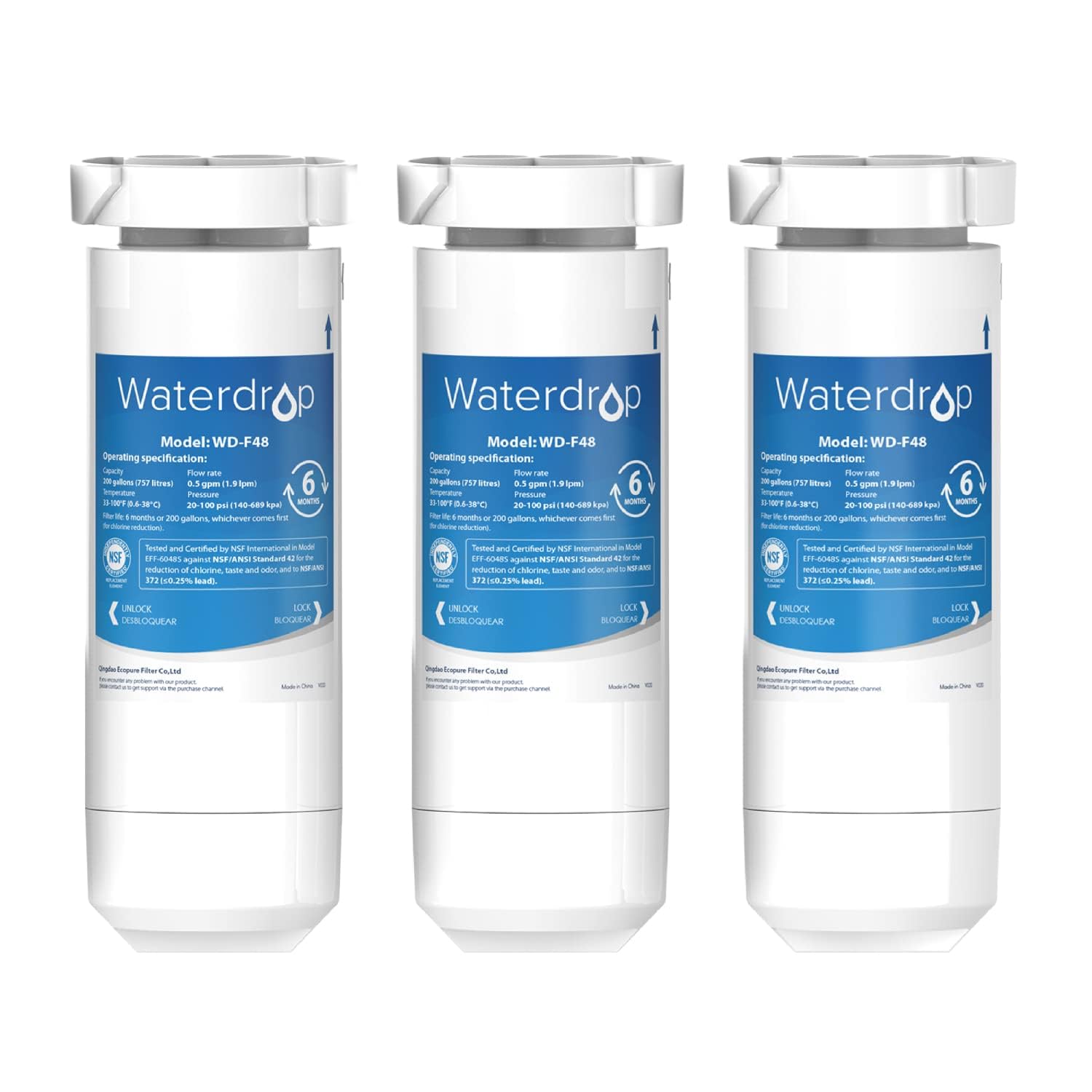 Waterdrop XWF Replacement for GE® XWF Refrigerator, GE® XWF Water Filter, WR17X30702, 3 Filters（Not XWFE®)