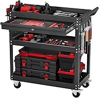 VEVOR 4-Tier Rolling Tool Cart with Lockable Drawer, Pegboard & 350 lbs Capacity - Heavy Duty Garage Storage Organizer