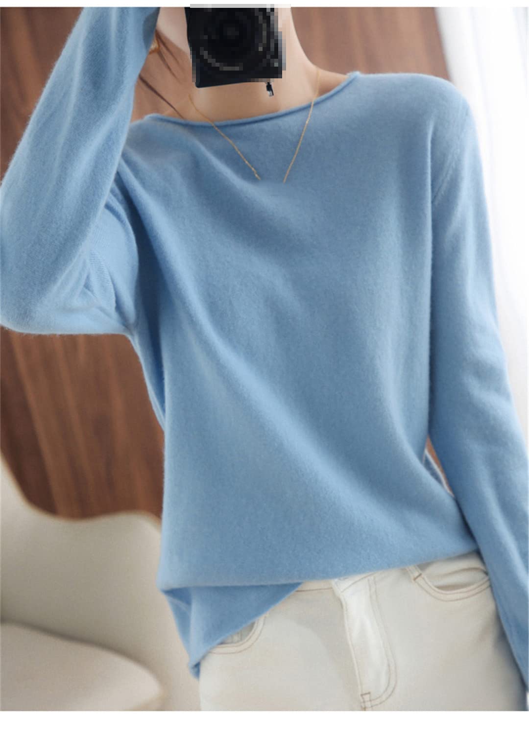 Printemps et automne roulé col rond laine pull femme pull basique tricot bas chemise
