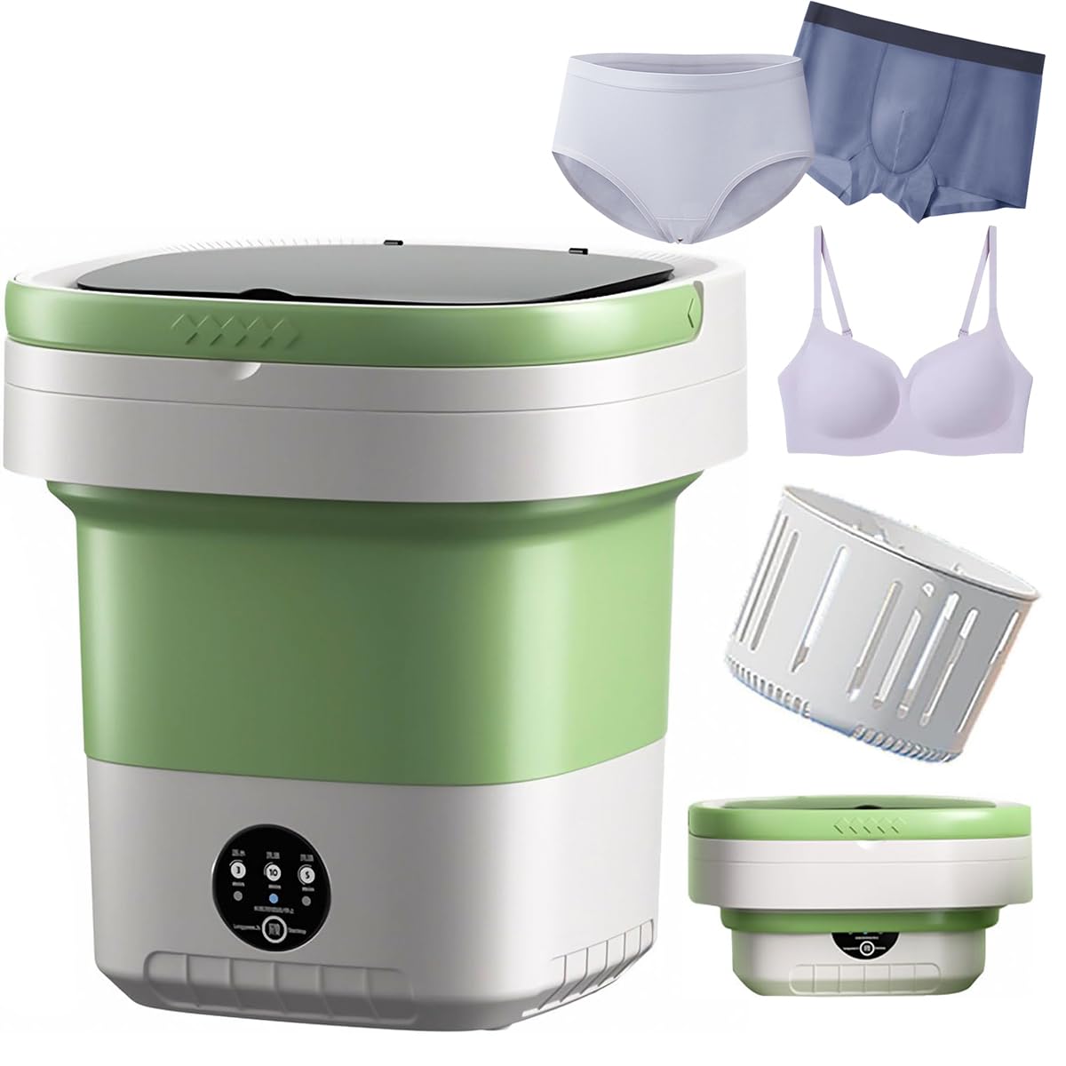 Lavadora Portátil Con Secadora Giratoria, Mini Lavadora Plegable De 12 Litros Con 3 Modos De Tiempo Y Cesta De Drenaje, Mini Lavadora Compacta 2 En 1 Para Ropa Interior, Viaje, Ropa De Bebé,cam green