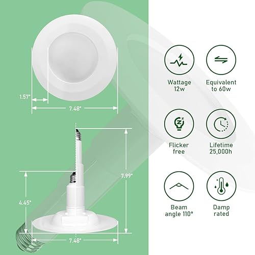Miniatura 2 de 4 Pack 56 Inch LED Can Lights Length Adjustable Recessed Lights,12W60W,4000K Cool White,800LM,Retrofit Downlight ETL Damp Rated,Dimmable,Slope