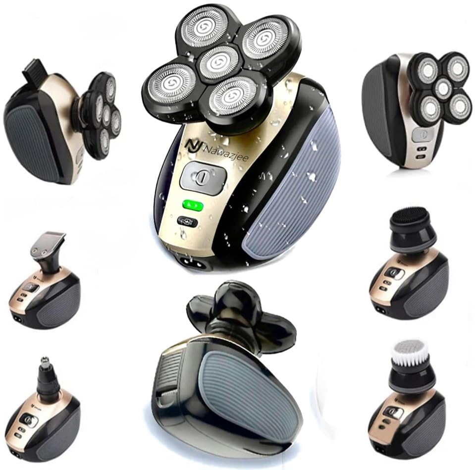 Image of Electric Shaver Bald Head Shaver Head Shaver for Bald Men Electic Razor for Men Waterproof Cordless Trimmer for Nose Ear Face Body Wet Dry Men's Rotary Razor Head Shaving Machine 5 in 1 Groom Kit USB