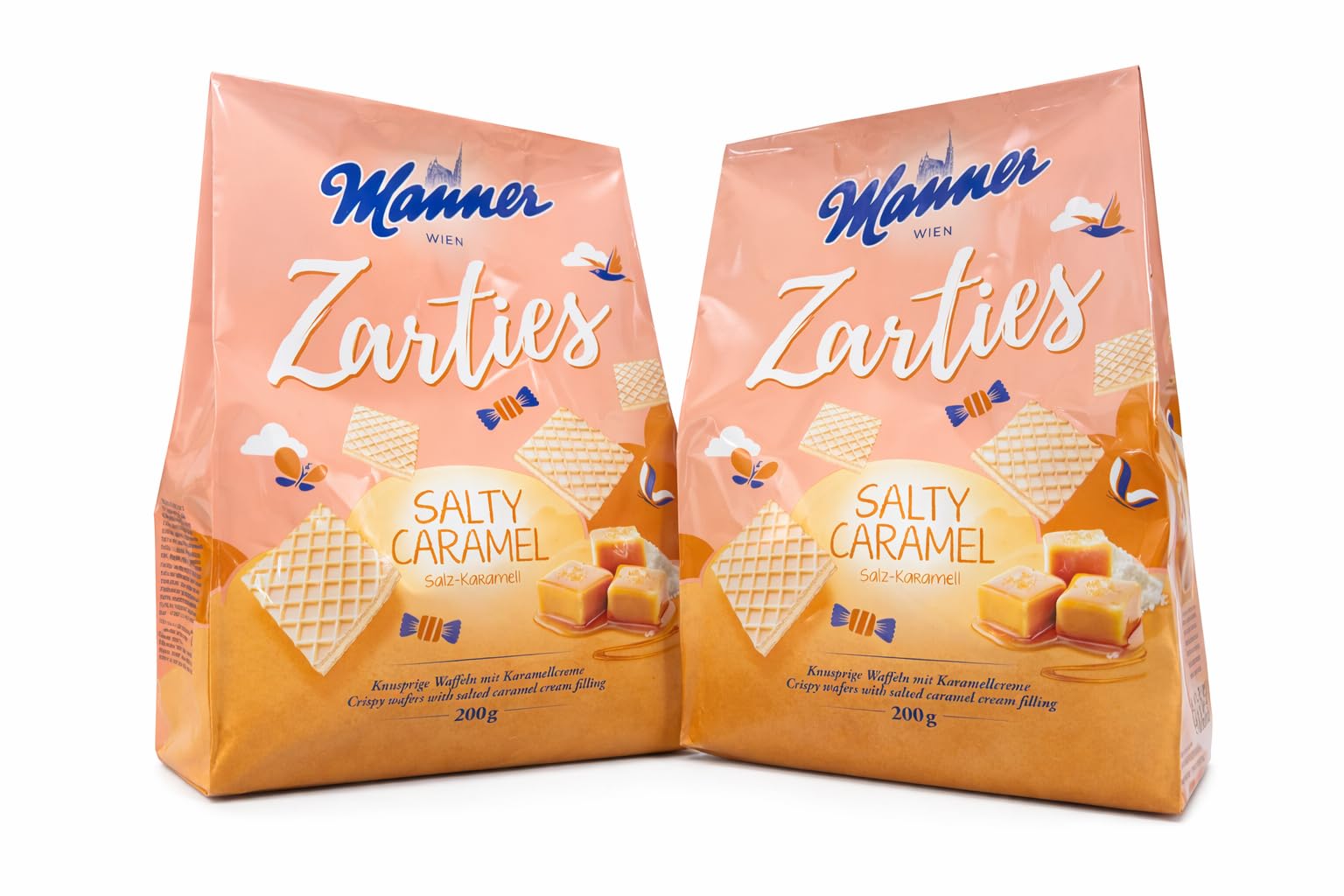 Manner Original Zarties Salty Caramel Wafer - Delicious Austrian Wafer Cookies with Creamy Caramel and a Hint of Salt - Manner Wafers Ideal for Home, Office, & On-the-Go - 2 Pack