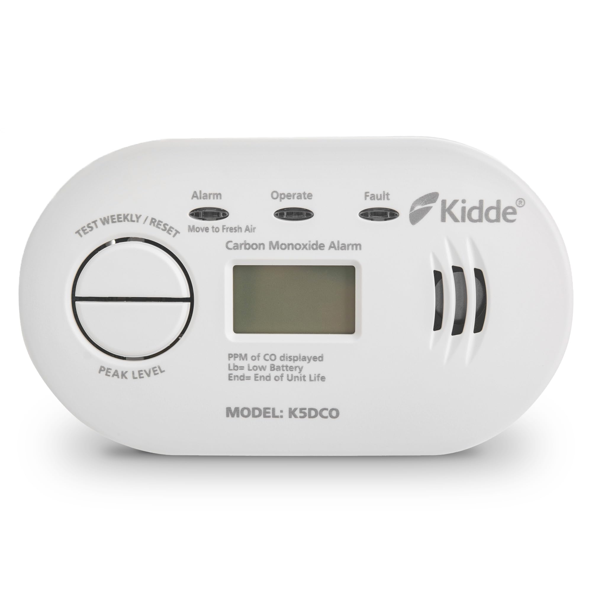 5DCO Digital Carbon Monoxide Alarm and Detector with AA Batteries - 10 Year Sensor Life Digital Display CO Alarm - 7 Year Warranty