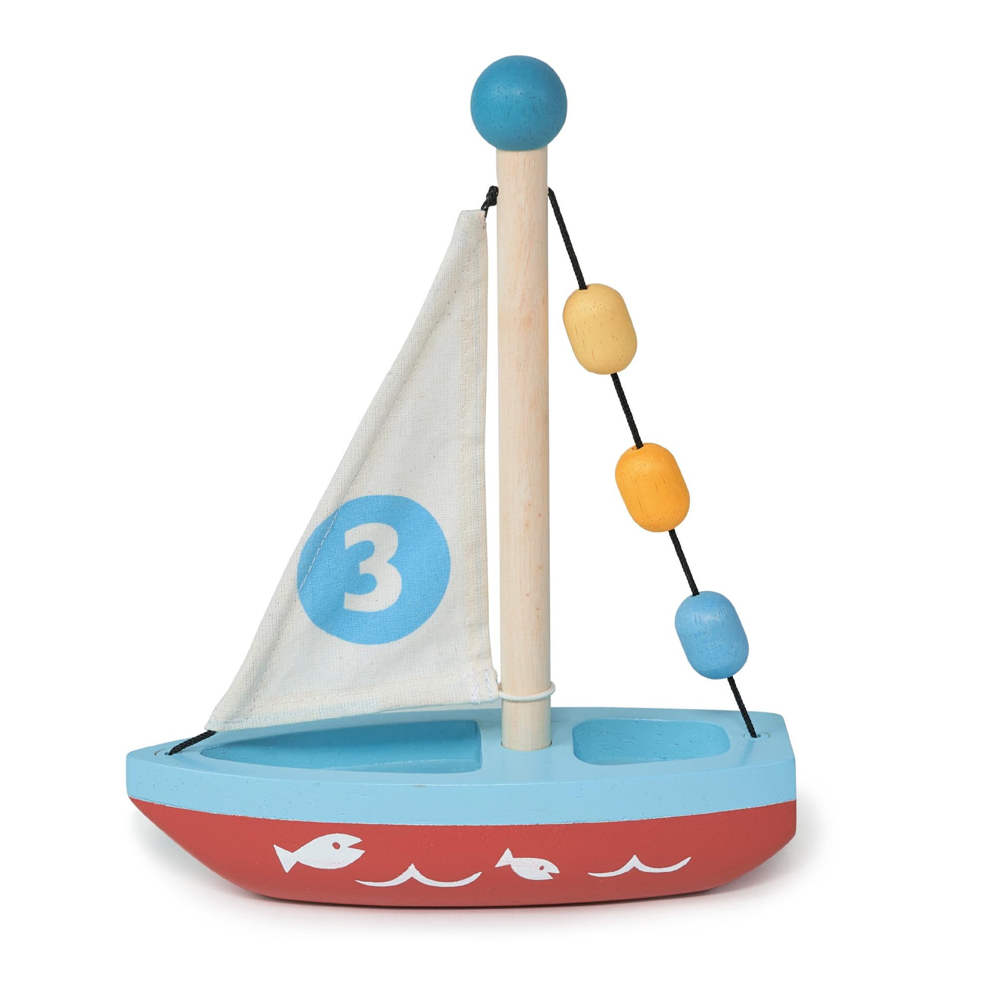 Mentari Toys - Wooden Sailing Boat - Solid Wood Play Boat with Colorful Beads and Fabric Sail - Pretend Play Toy for Toddlers - Inspire Creativity and Storytelling - Age 18m+