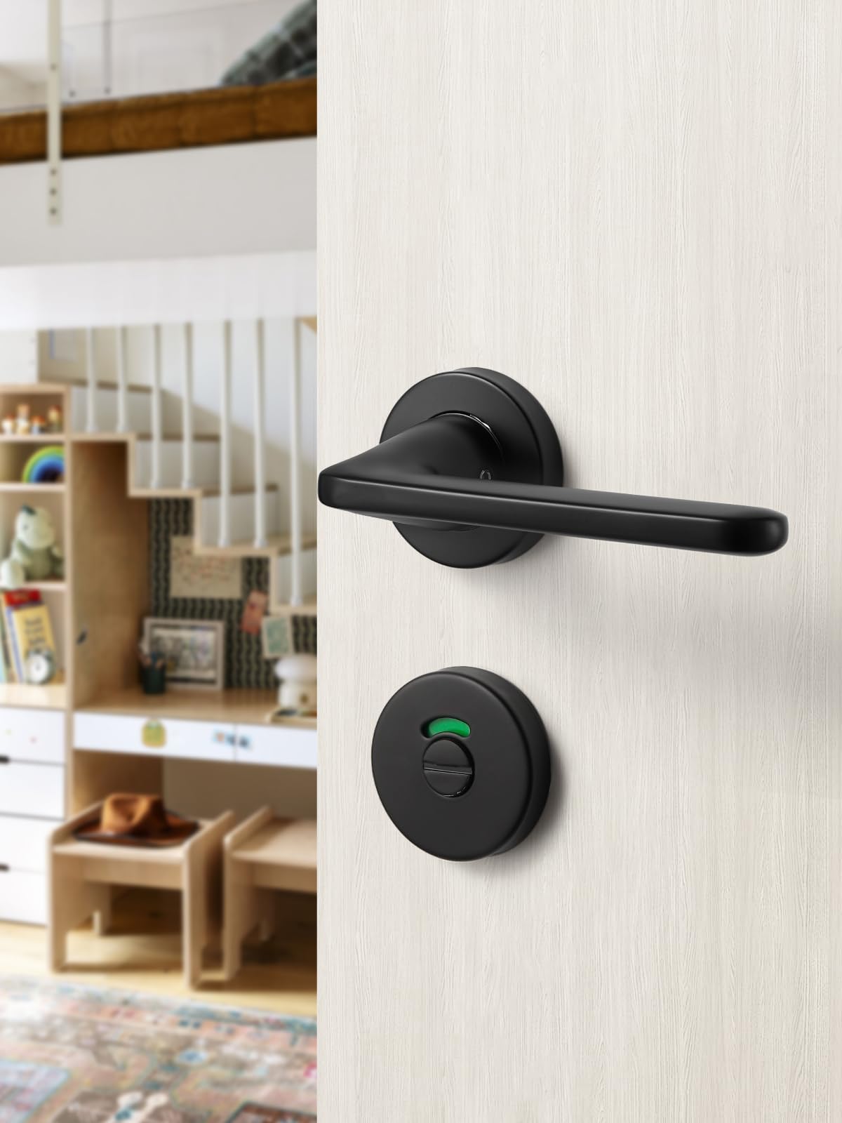 SORWDUERM Black Door Handle Set, Matte Brushed Stainless Steel, L Shape Round Rosette PZ Profile Cylinder for Front & Interior Doors - Image 4