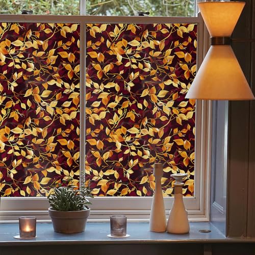 Vinilo decorativo para ventana Boho Brown Gold Leaf 15.7x118 in miniatura 3