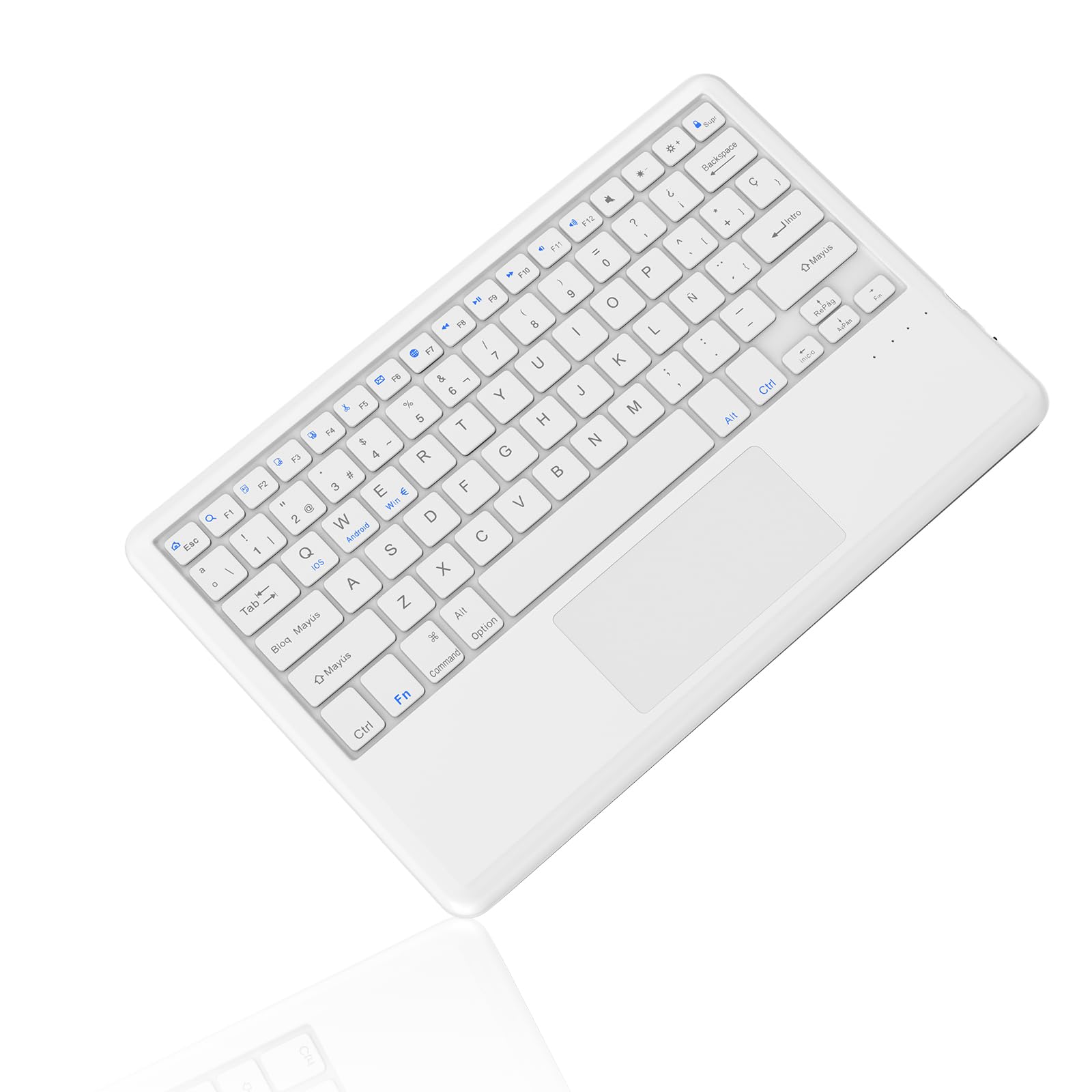 IVEOPPE Teclado con Trackpad Bluetooth Inalámbrico, Teclado Español Ñ Bluetooth Inalámbrico Súper Delgado de para iPad, iPad Pro, iPad Air, Tableta Android/Samsung/Huawei/Xiaomi, para Lenovo, Blanco