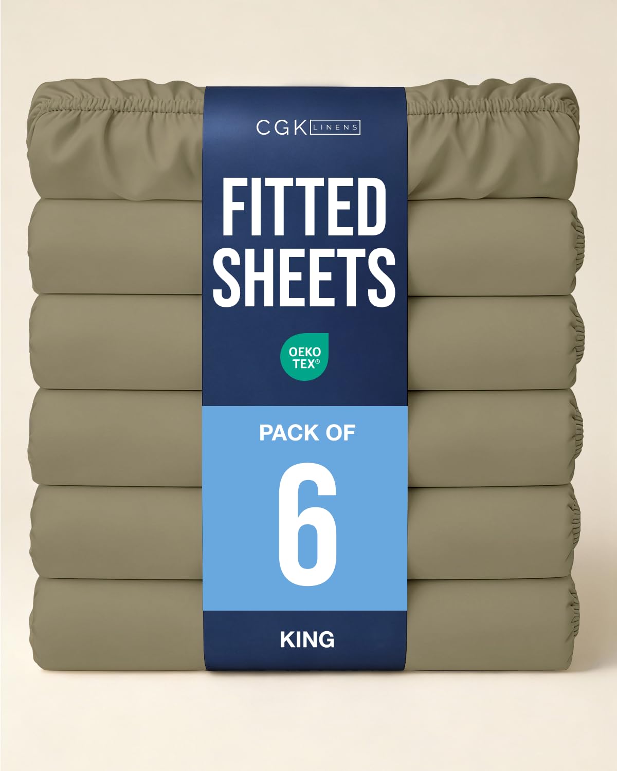 King Fitted Sheet - Pack of 6 Single Fitted Bottom Sheet Only - Khaki