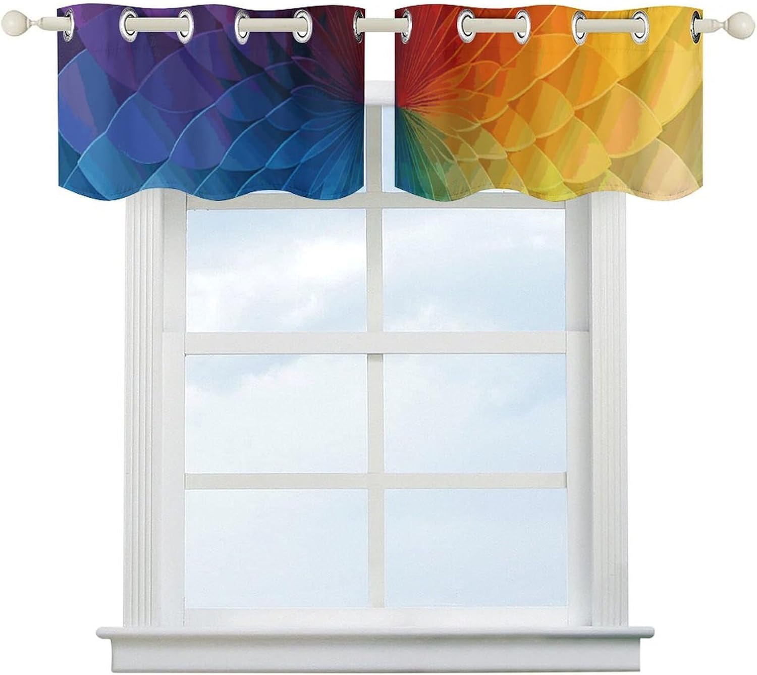 Rainbow Palette Valances for Window 2 Panels. Light Filtering Curtains Farmhouse Short Small Valance.Modern Curtains for Windows Living Room Kitchen Over Sink.