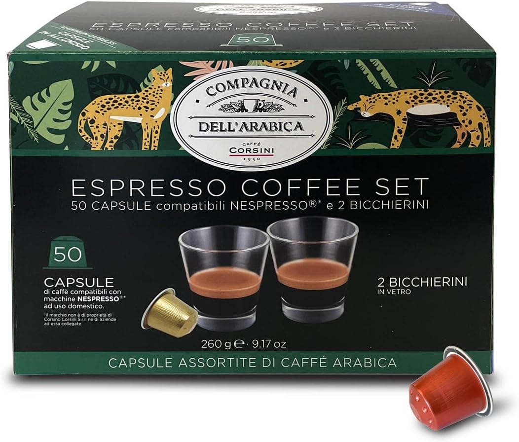 50 capsulas de café Caffè Corsini compatibles con Nespresso + 2 tazas de vidrio por 14,03€ ¡¡19% de descuento!!