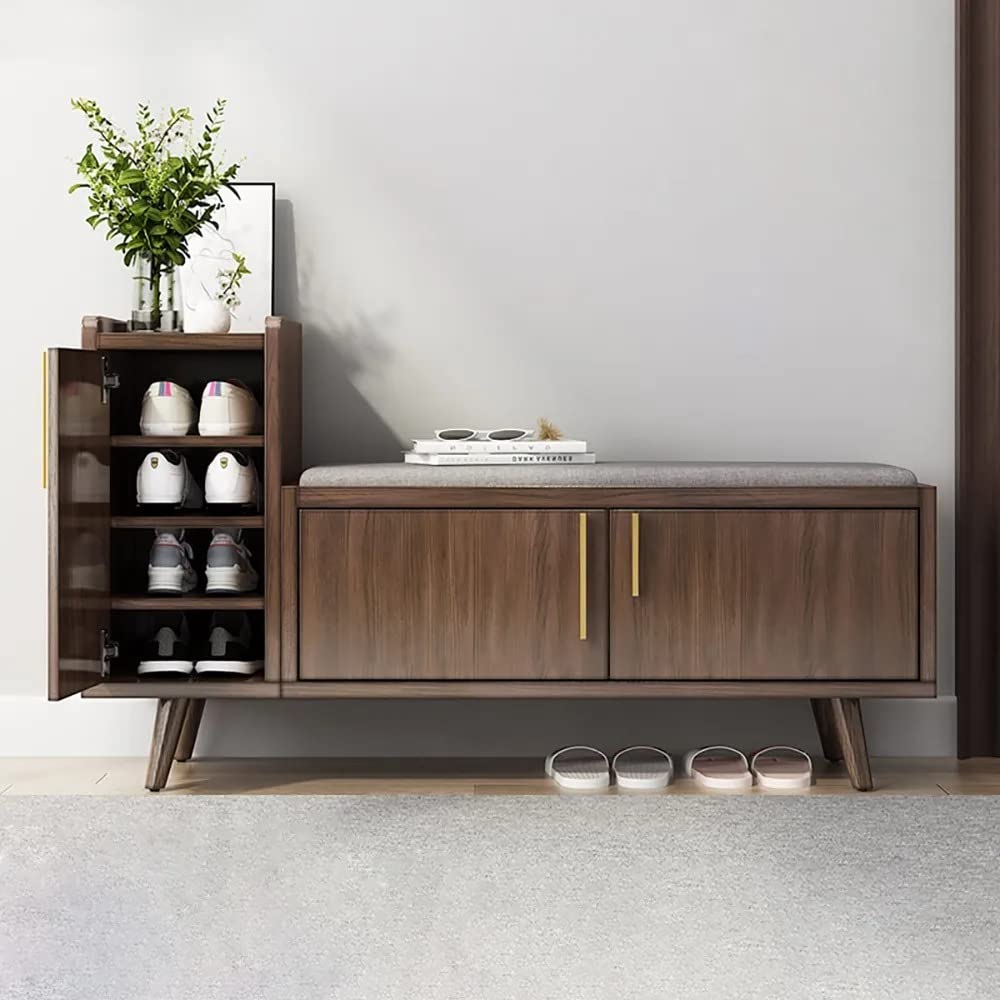 Walnut Shoe Entryway Storage Bench Shoe Storage Rack Wooden,