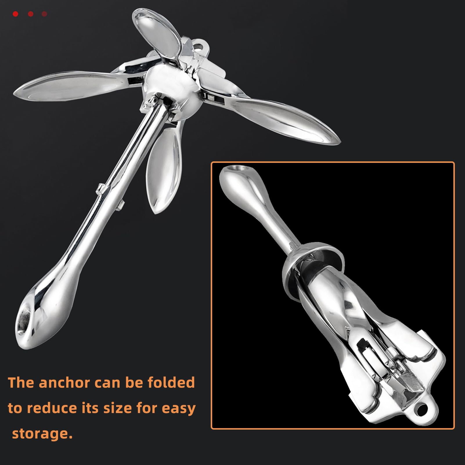 Ancora pieghevole da 0,7 kg, in acciaio inox, a 4 denti, pieghevole, robusta e durevole, per barche, yacht, pontoni, navi, accessori hardware