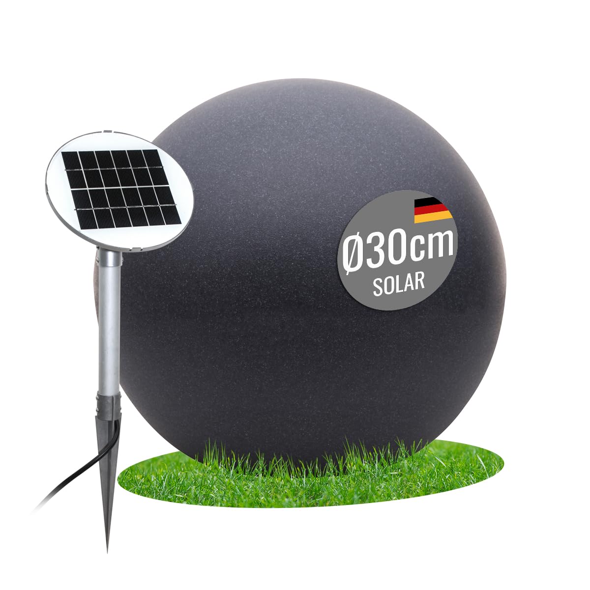 Light Life 8 seasons design Solar Kugelleuchte 30 cm Shining Globe (anthrazit) LED warmweiß, Dämmerungssensor – wetterfest – große Solarlampe für außen (Garten, Terrasse, Balkon) – robust & langlebig