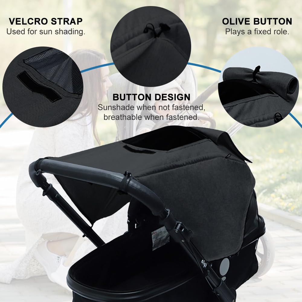 FEMONGY parasole passeggino universale con protezione UV 50+ e impermeabile, ombrellino per passeggino - ombrellino parasole passeggino con finestrella, nero
