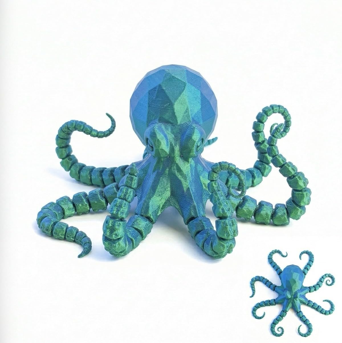 3D Printed Articulated Octopus - Flexible Sensory Desk Pet & Poseable Ocean Animal Figure, Stress Relief Toy for Kids & Adults, Unique Office Decor, ADHD Gift (Blue-Green,S)