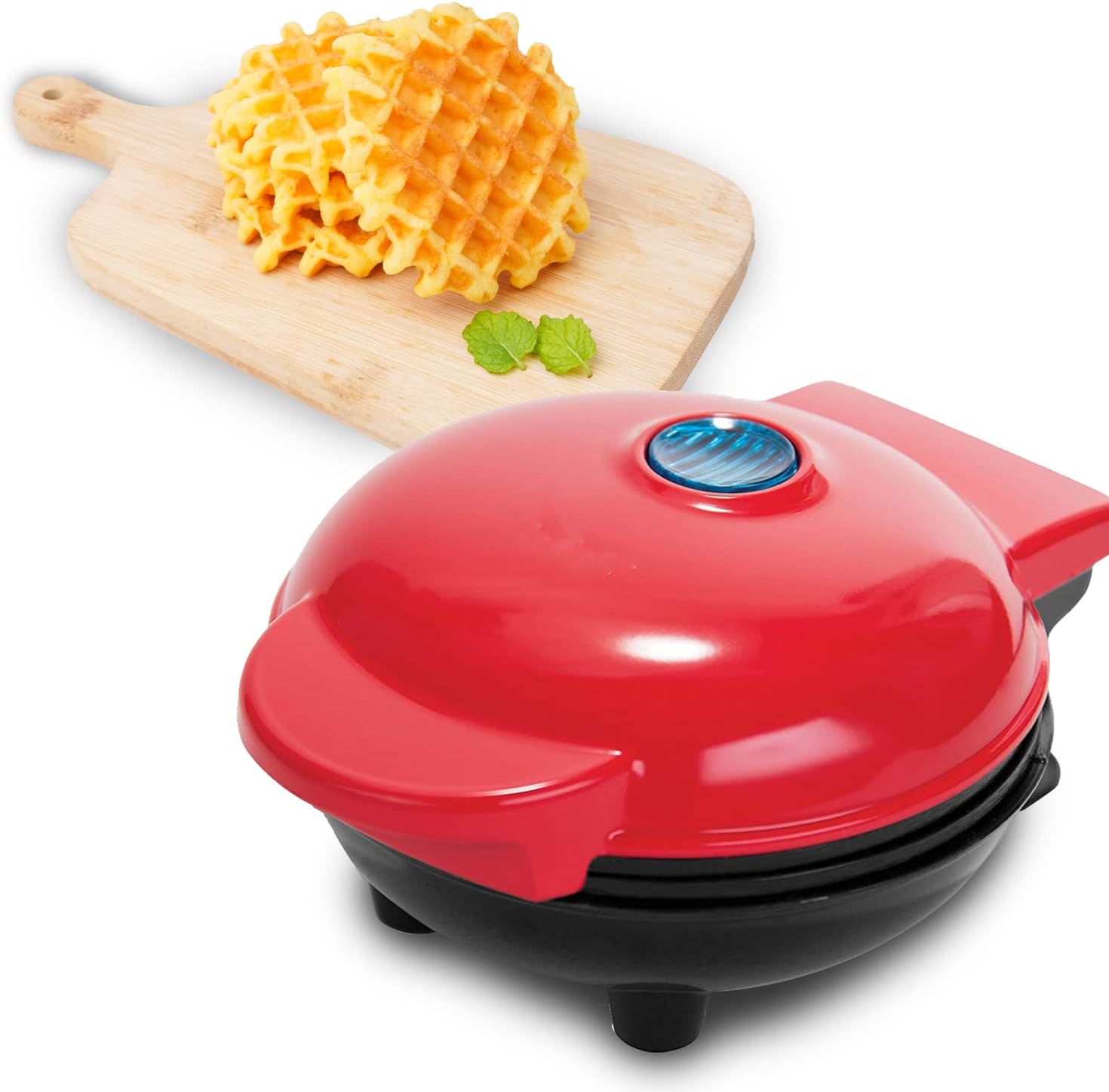 NA Mini Maker for Individual Waffles, Hash Browns, Keto Chaffles with Easy to Clean, Non-Stick Surfaces, 4 Inch, Red