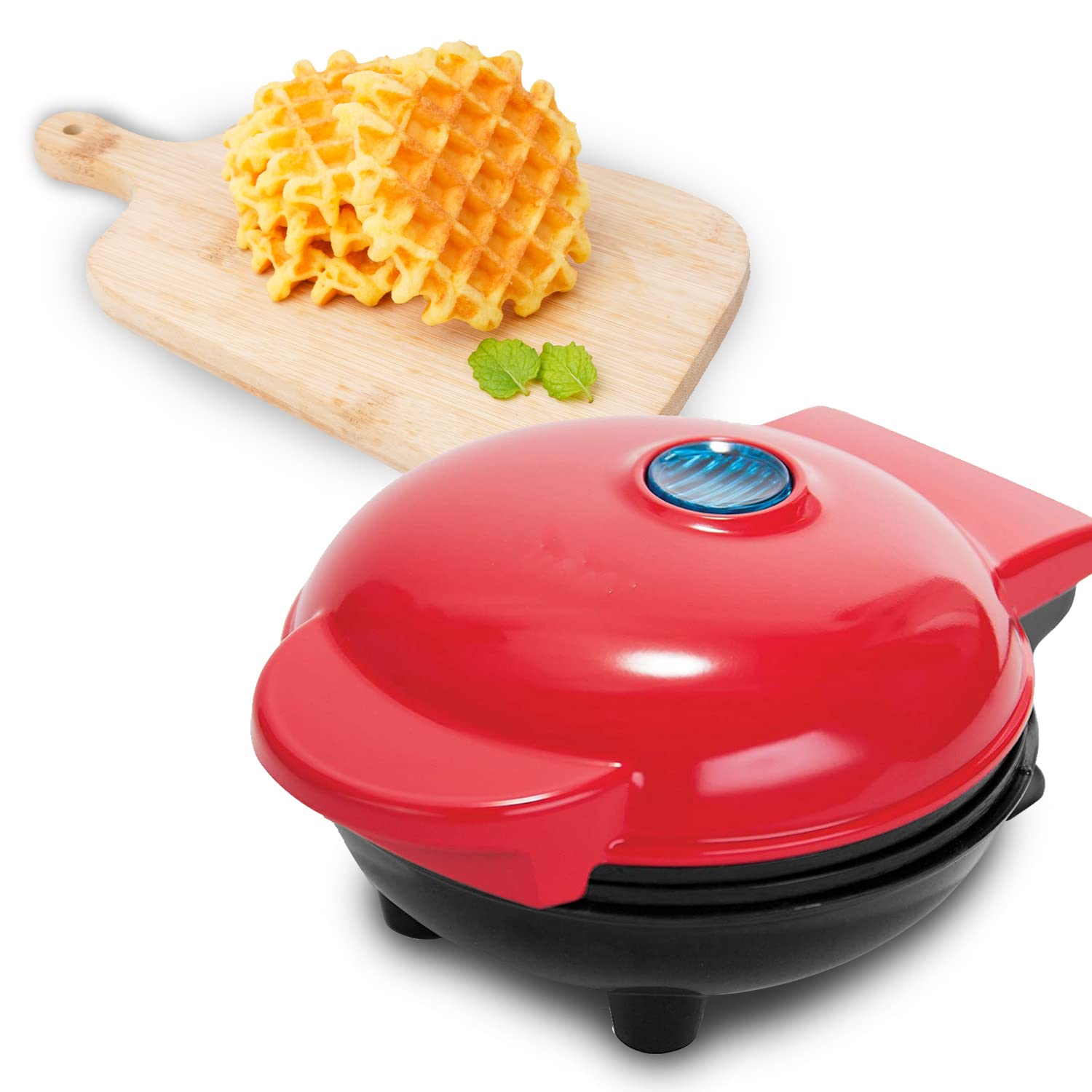 NA Mini Maker for Individual Waffles, Hash Browns, Keto Chaffles with Easy to Clean, Non-Stick Surfaces, 4 Inch, Red