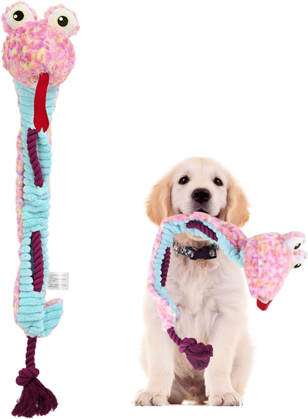 Juguete Mordedor y Sonoro para Perros Andiker, Forma de Serpiente con Squeaker y Cuerda de Algodón de 49 cm