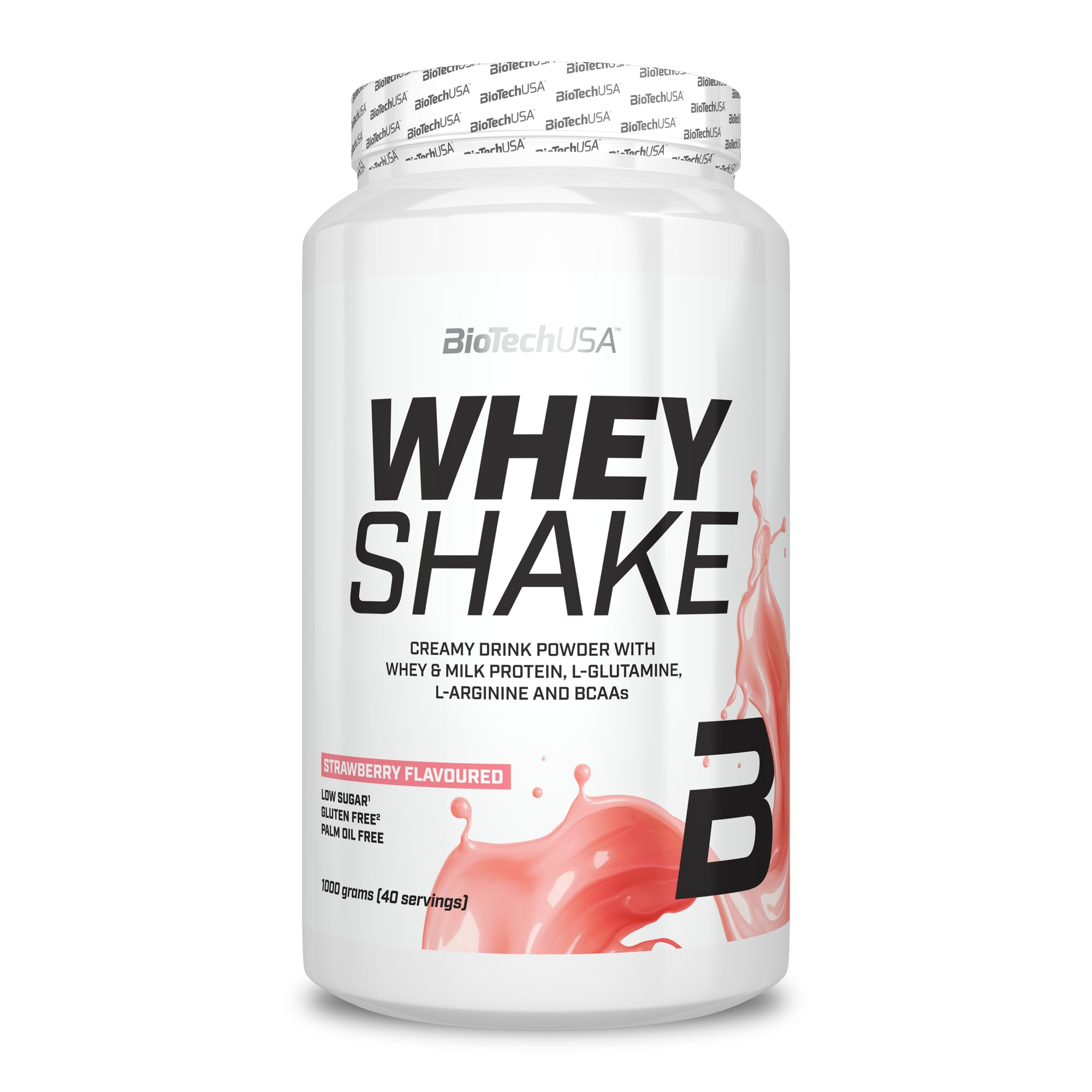 BioTechUSA Whey Shake | Protéine de lactosérum crémeuse au goût intense | BCAA et acides aminés ajoutés | Riche en fibres | Sans gluten | Texture crémeuse | 1000 g, Fraise
