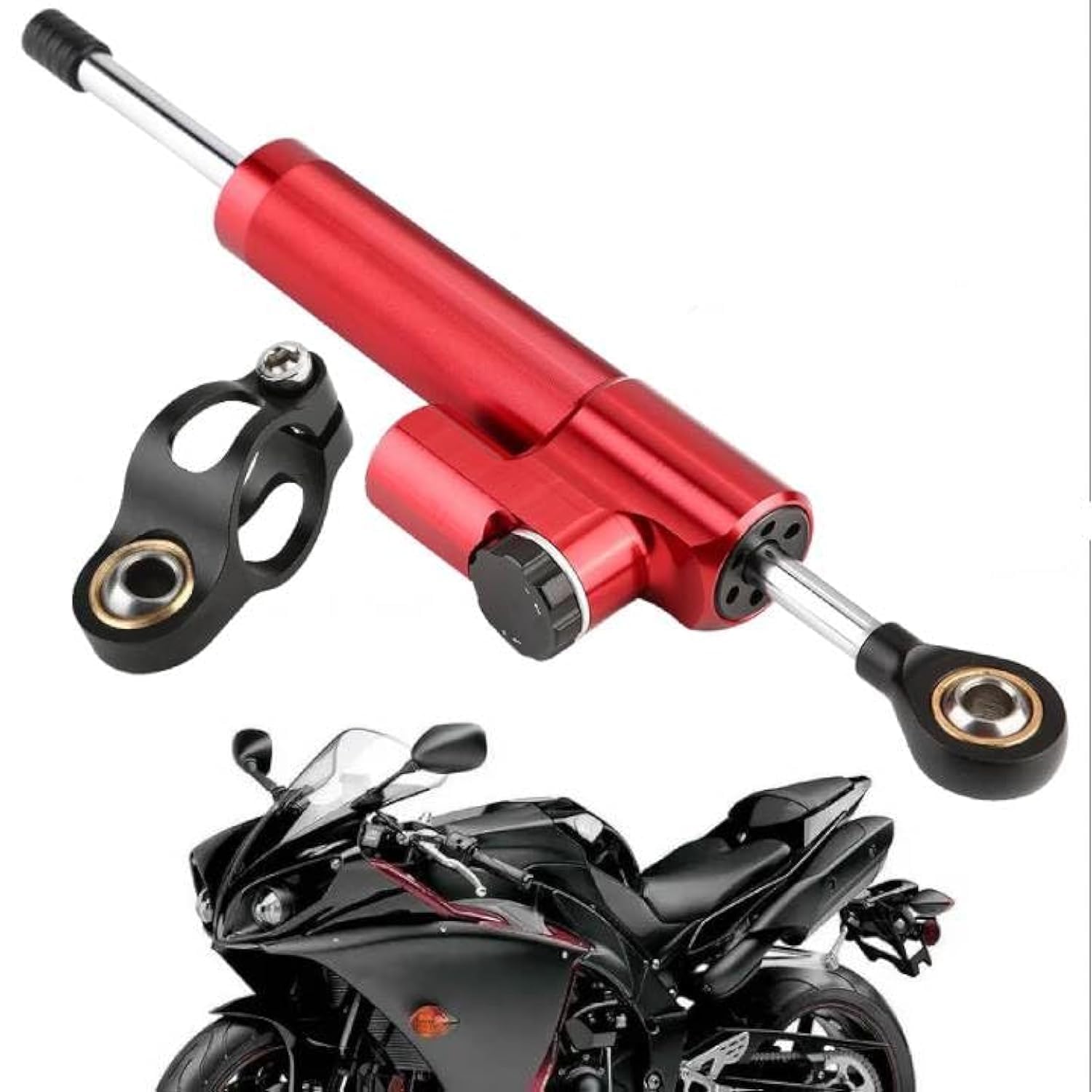 Amortiguador de Direccion Moto, Estabilizador de amortiguador de dirección de aleación de aluminio universal para motocicleta para la mayoría de las motocicletas (rojo y negro)