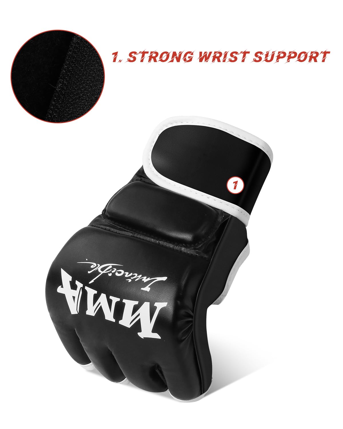 Guantillas MMA y Guantes de Boxeo Semidedos Ajustables Transpirables para Kickboxing Entrenamiento