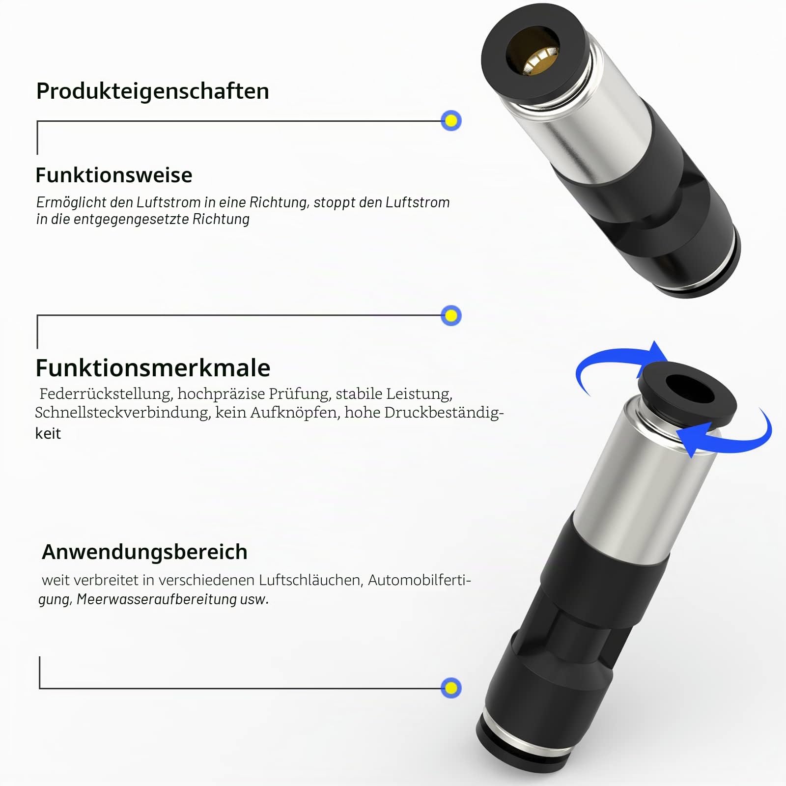 TAILONZ PNEUMATIC 4mm Schwarz Quick-Stecker Typ Rückschlagventil Gasrohr Kupplung SPU Rückschlagventil 5PCS