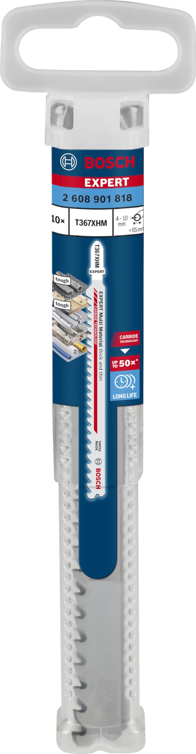 Bosch 10x Hoja de sierra de calar EXPERT Multi Material Thick and Thin T367XHM (para Madera con metal duro, Acero resistente, Longitud 132 mm, Professional Accesorios Sierra de calar)