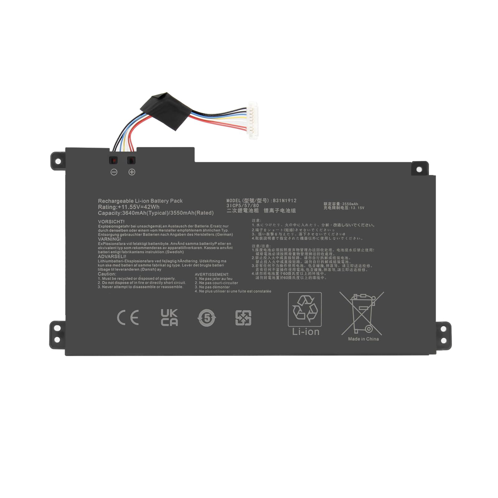 Exmate C31N1912 B31N1912 bateria do Asus VivoBook Go 14 15 E410 E510 L410 L510 E410MA E510KA E510MA L410M L510MA F414MA R522M E410KA-EB1-E 85WS E410KA-EB241WS (11.55V / 42Wh)