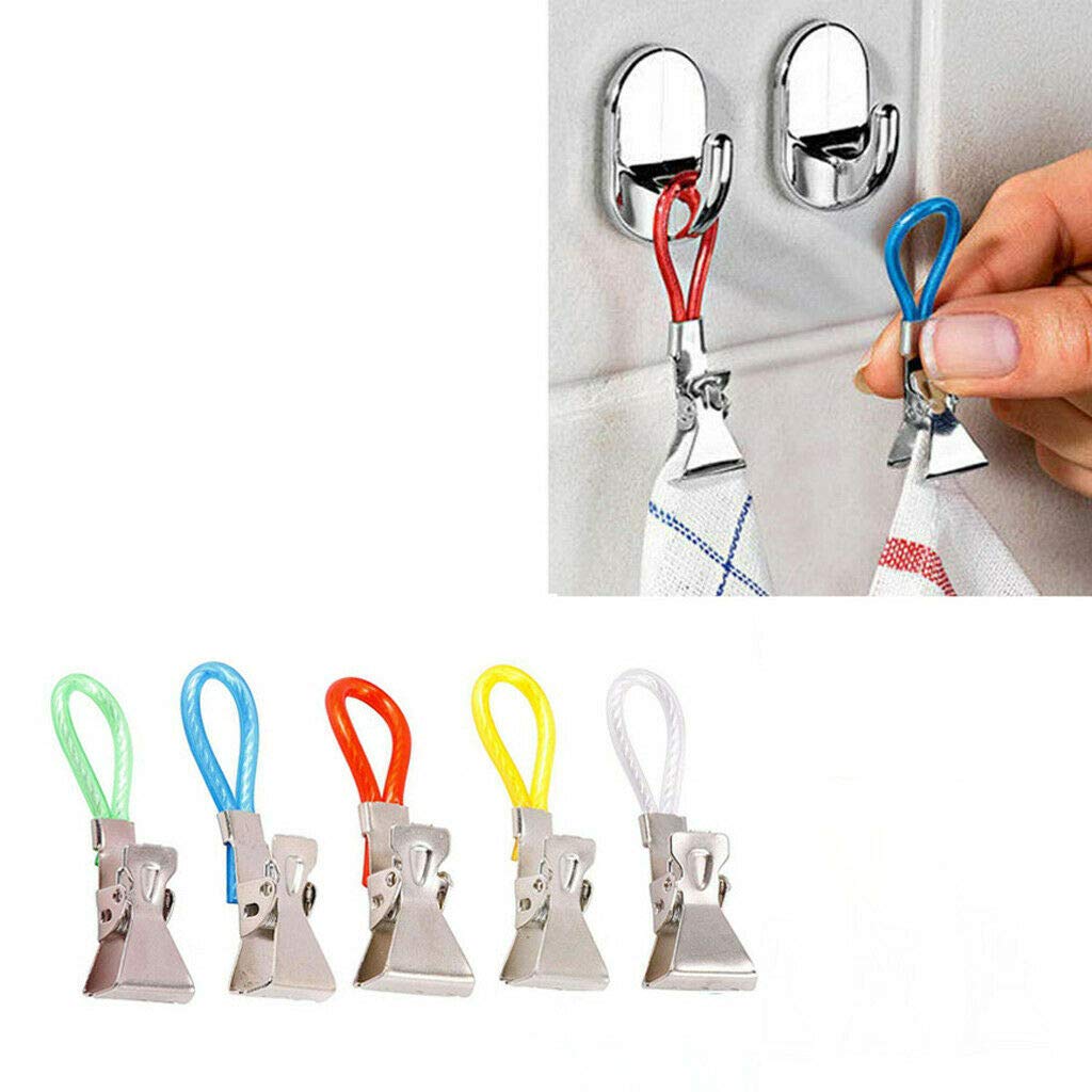 Mr. Gadget Solutions® Light Green, Pink, Blue, White Mr. Gadget's Solutions Kitchen Tea Towel Storage Clip Clips Holder Hanger-5 Pcs