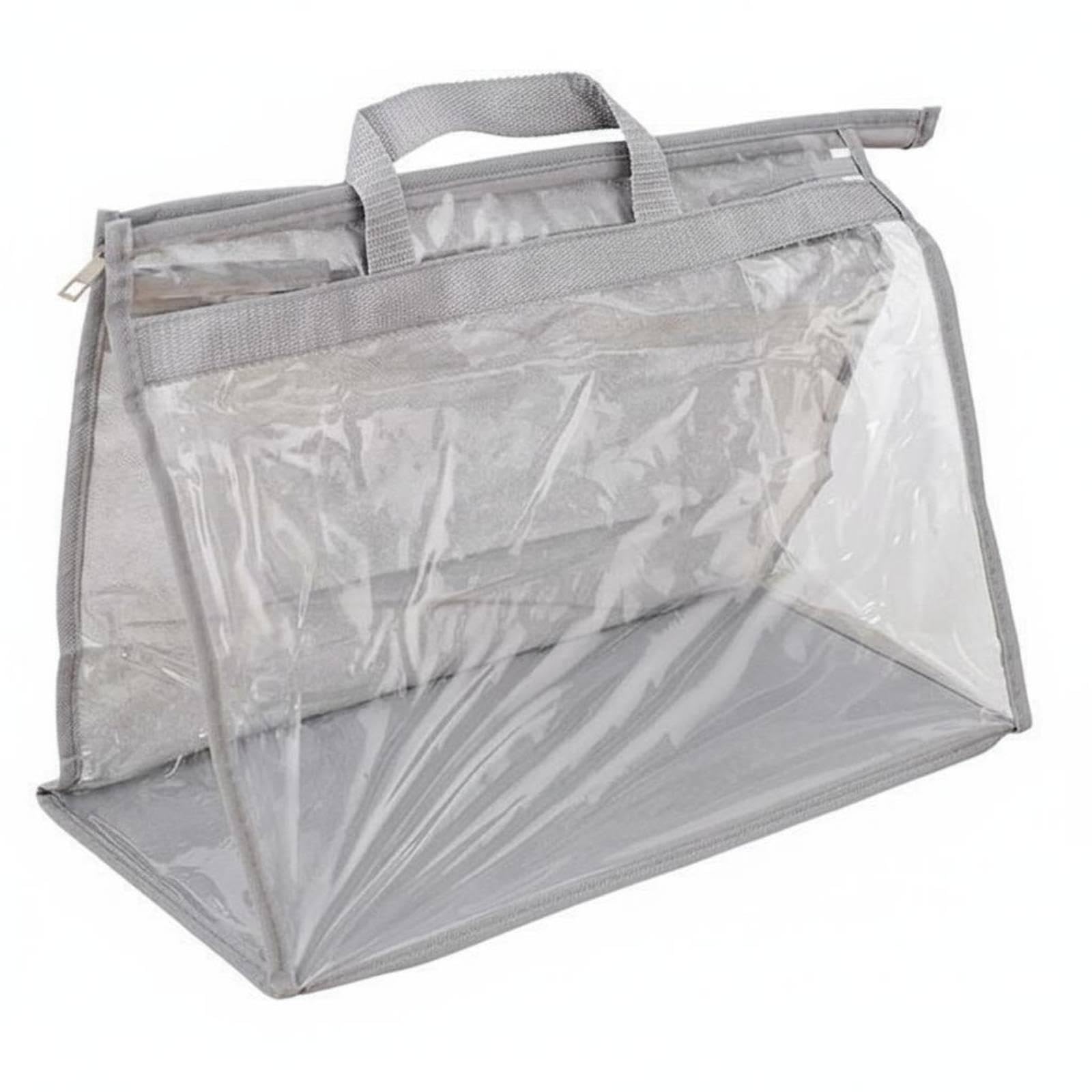 HEAVENGLOW Clear Purse Storage Bag with Handles Transparent Handbag Dust Cover Zipper Closure Zippered Handbag Protector for Wardrobe, Closet, Travel Gray XL|Handbag Accessories-image-39