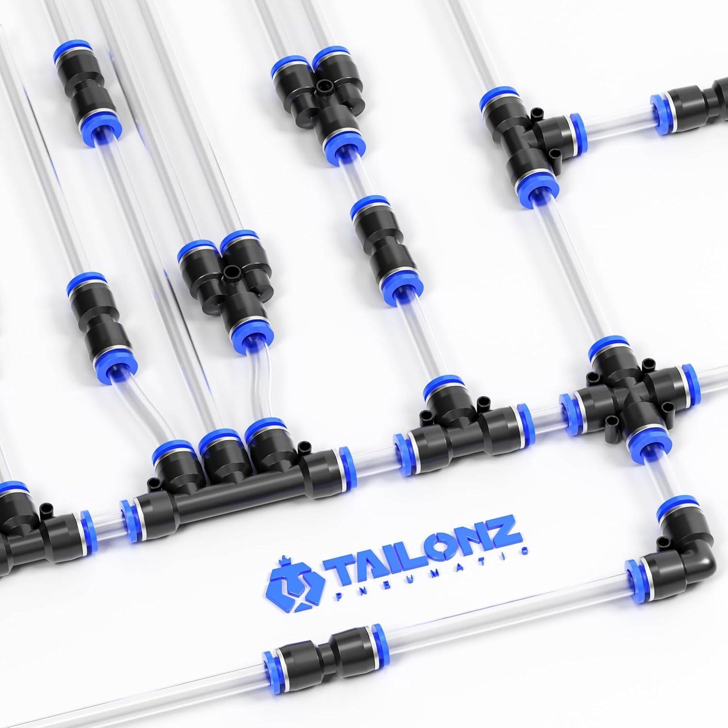 Tailonz Pneumatic Raccordi innesto rapido 0,6, 0,9, 1,3 tubi aria, kit di filettato di collegamento per raccordi a innesto rapido, per tubi in nylon, dell'aria, in PU e altri (confezione da 66)