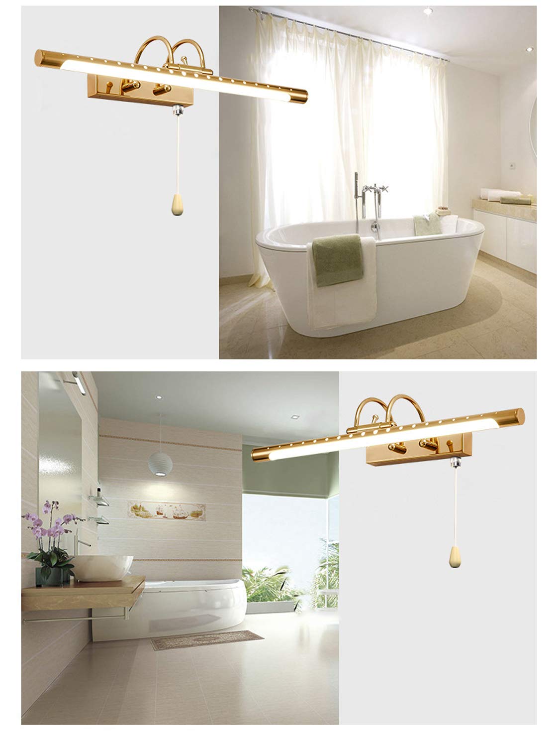 Luci da Specchio a LED Dorate Lampada da Parete dimmerabile Lampada da Specchio a LED Impermeabile con Interruttore per Il Trucco su Specchio Luci a LED per Quadri per Camera da Letto, efficienza 7W