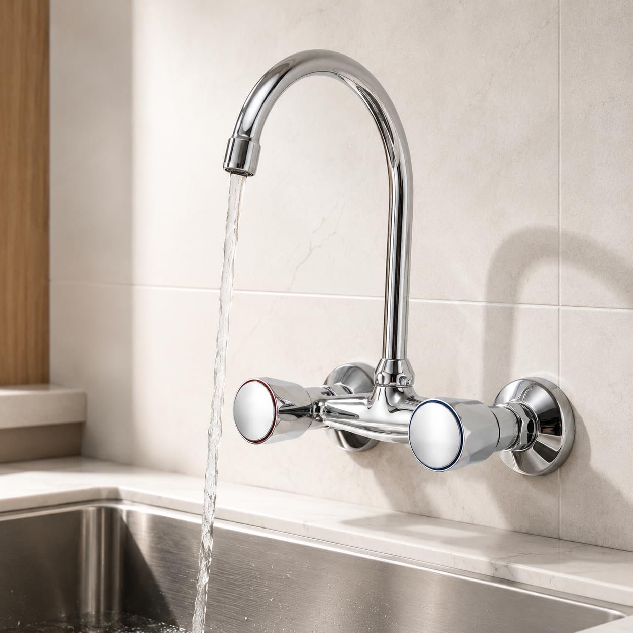 Grifo Cocina de Pared para Fregadero 15 cm, Caño Alto Bimando, AQG Zantes