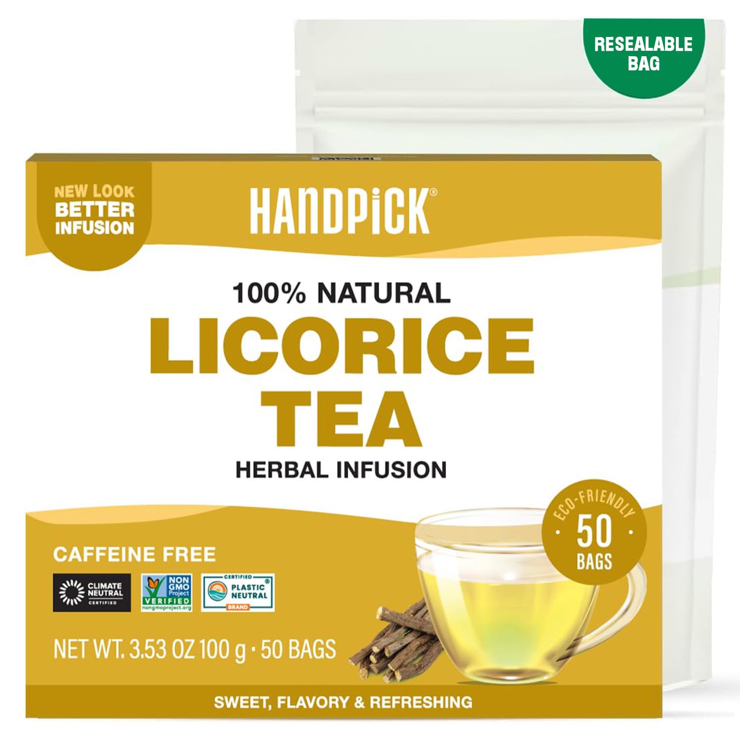 HANDPICK, Licorice Root Tea Bags (50 Count, 2g/tea bag) Licorice Tea | Non-GMO, Caffeine Free | Goodness of Cinnamon, Blackpepper, Clove, Cardamom & Ginger