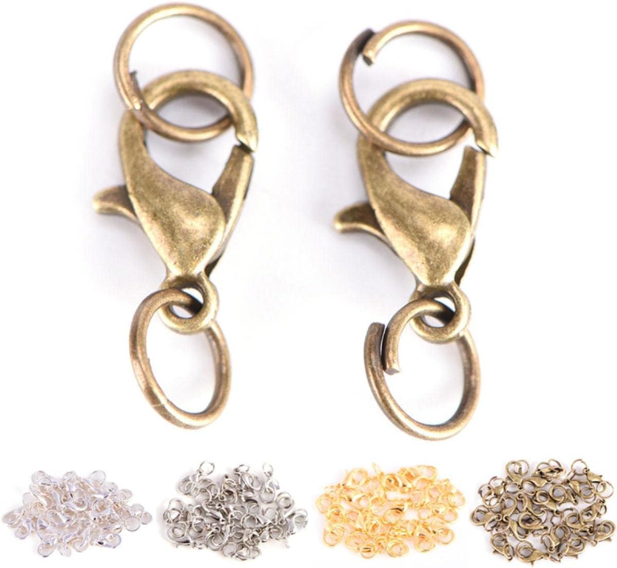 kółka do łańcuszków, łączniki 50 sztuk Boho Lobster Claw Claws Split Ring Jump Rings Making Hook Koraliki Crimp End Connectors Naszyjnik Ustalenia Tworzenia Biżuterii-Gold (Color : Bronze10mm)