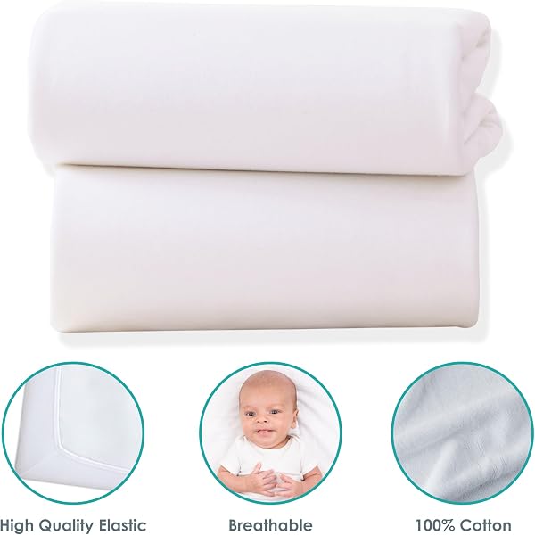 Clair de Lune 2 Pack Fitted Jersey Cotton Cot Bed Sheets 70 x 140 cm (White) - 3