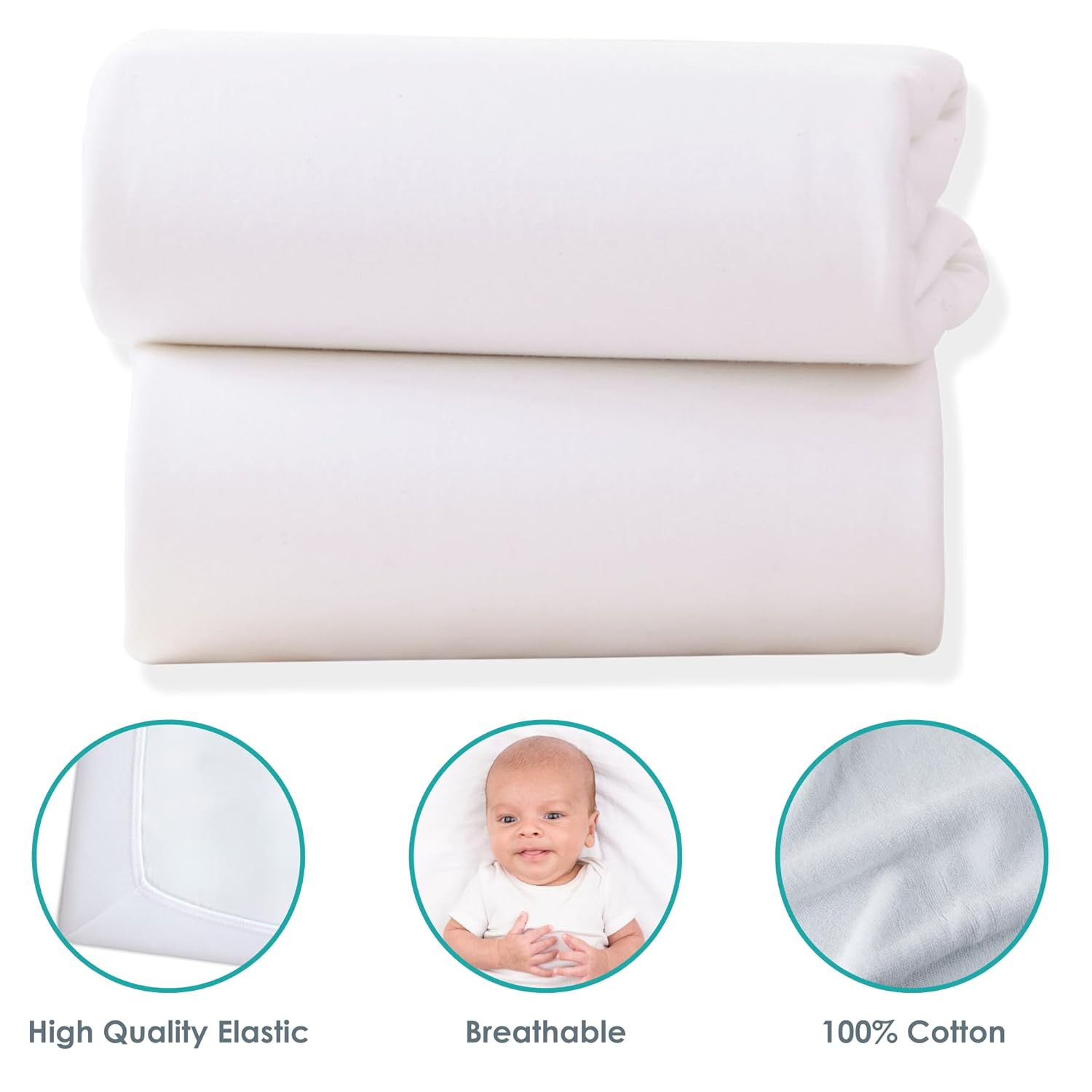 Baby - 2 x Fitted Cotton Jersey Interlock Cot Bed Sheets White CL3029