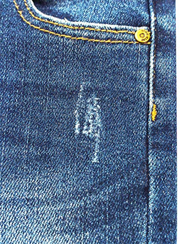 Kidscool Space Kids pernas viradas para cima faixa elástica interna macia lavada jeans slim, Azul, 9