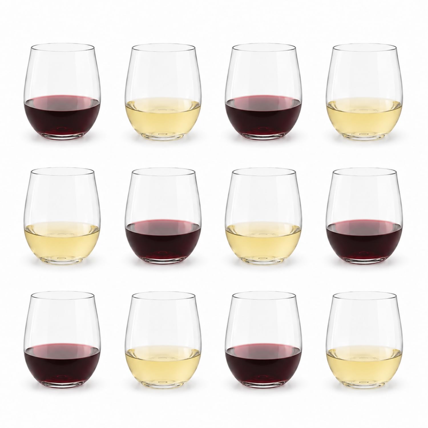 Stemless Plastic Wine Glasses Set of 12 | Reusable Shatterproof Picnic Tumblers for Red & White Wine & Cocktails | BPA-Free Clear Acrylic Party Glass for Outdoor Drinking Garden BBQ Camping