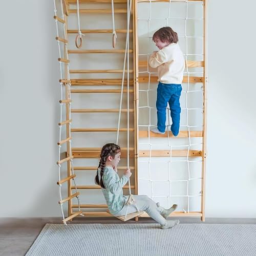 Miniatura 5 de Avenlur Gimnasio de pared con escalera sueca 5 en 1 Neem, con escalador de pared de carga, columpio de escalera sueca, escalera de cuerda, barra de