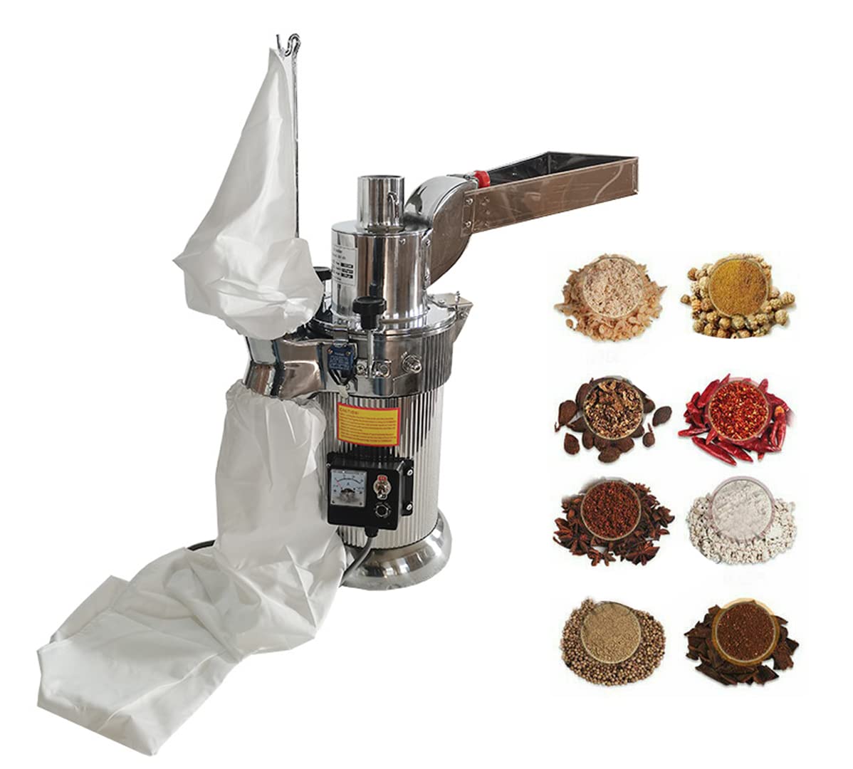 110V Hammer Mill Grinder, DF-20 Vertical Continuous Feed Mill Grinder Grain Spice Pulverizer Machine for Dry Material 60-180mesh Fineness