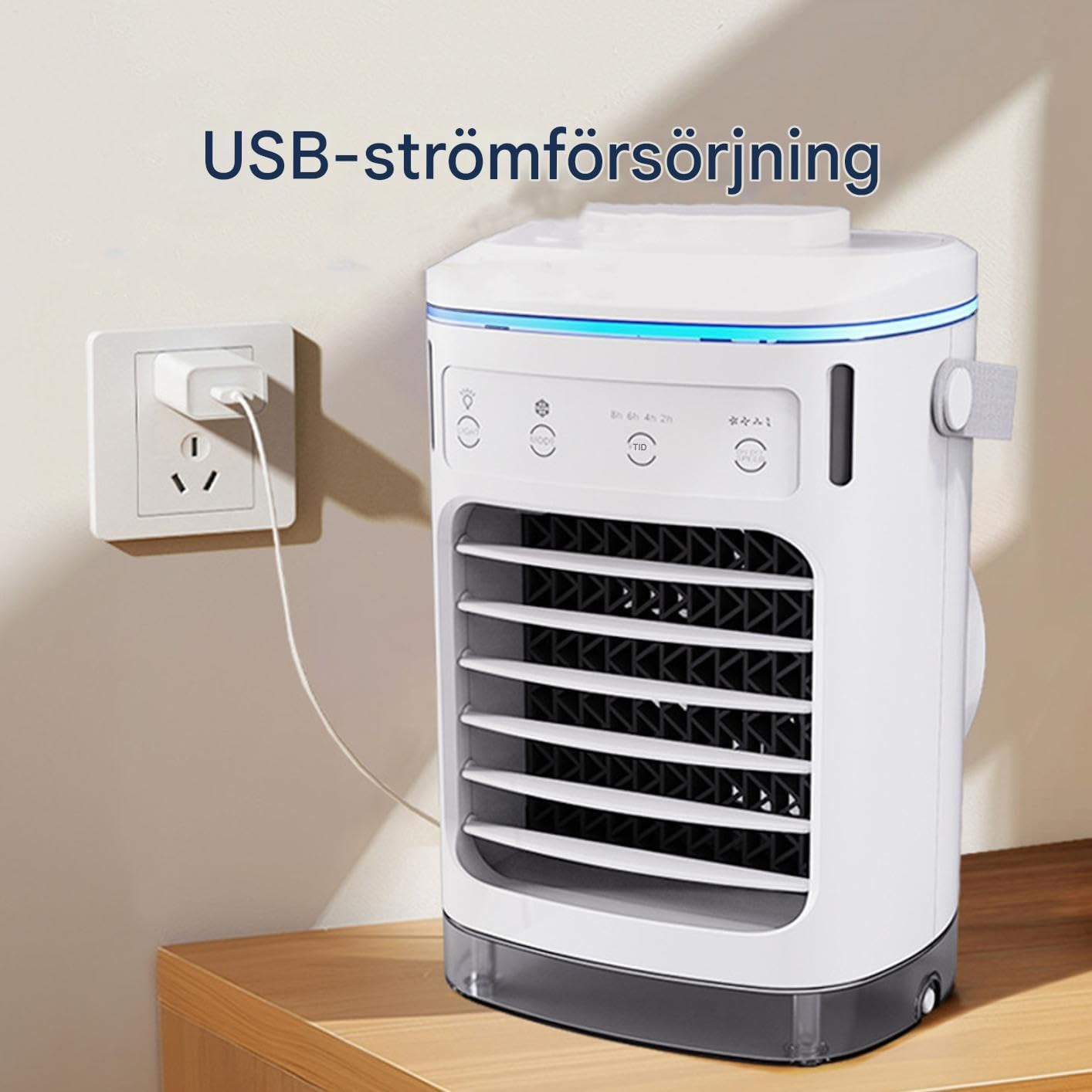 Ventilador de aire acondicionado, ventilador de refrigeración para refrigeración personal y clima de habitación, enfriador evaporativo portátil silencioso con temporizador y velocidades de