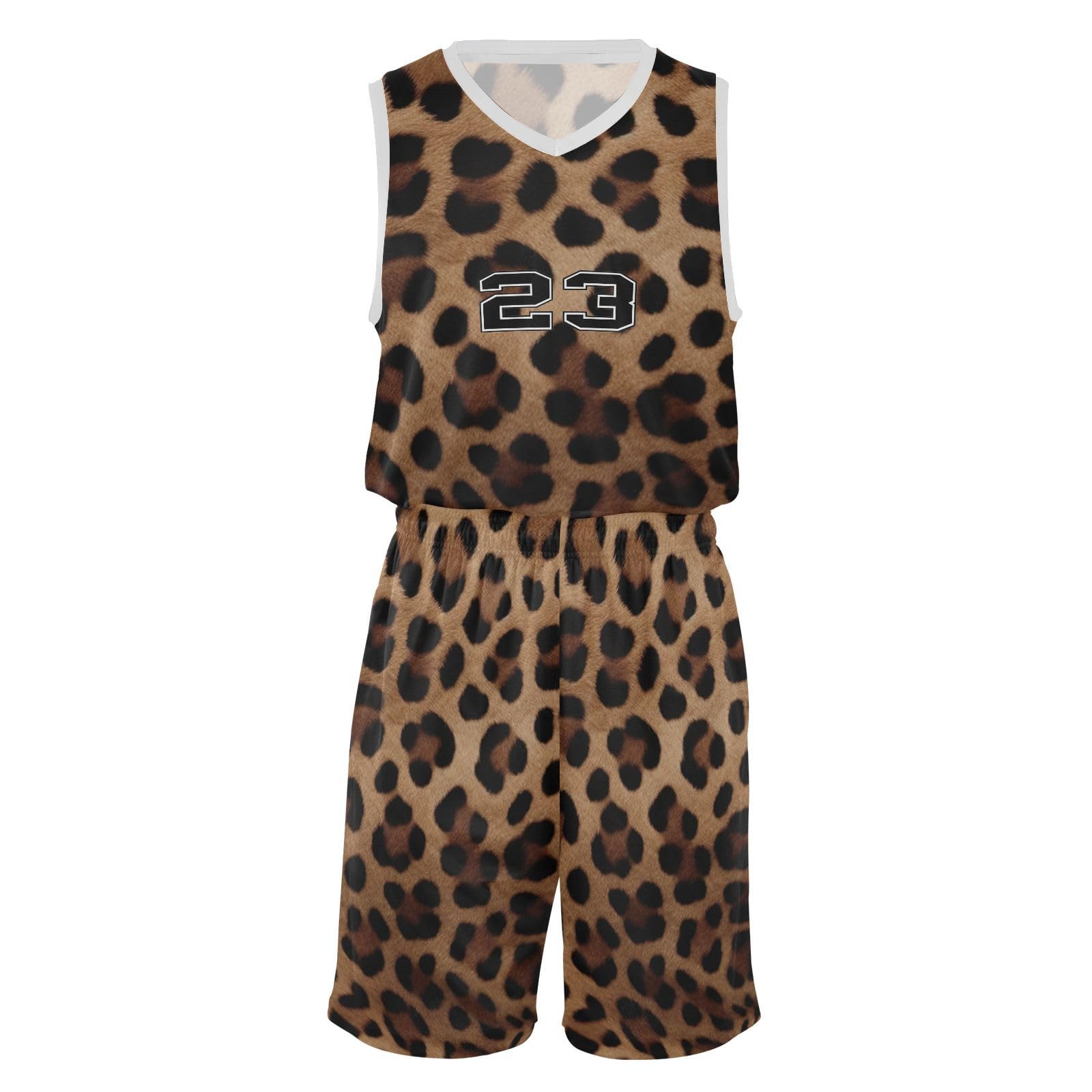 FLildon Leopard Print Boys Basketball Jersey Set Tank Top Shorts Tracksuit Sport Training Suit for Kids, L