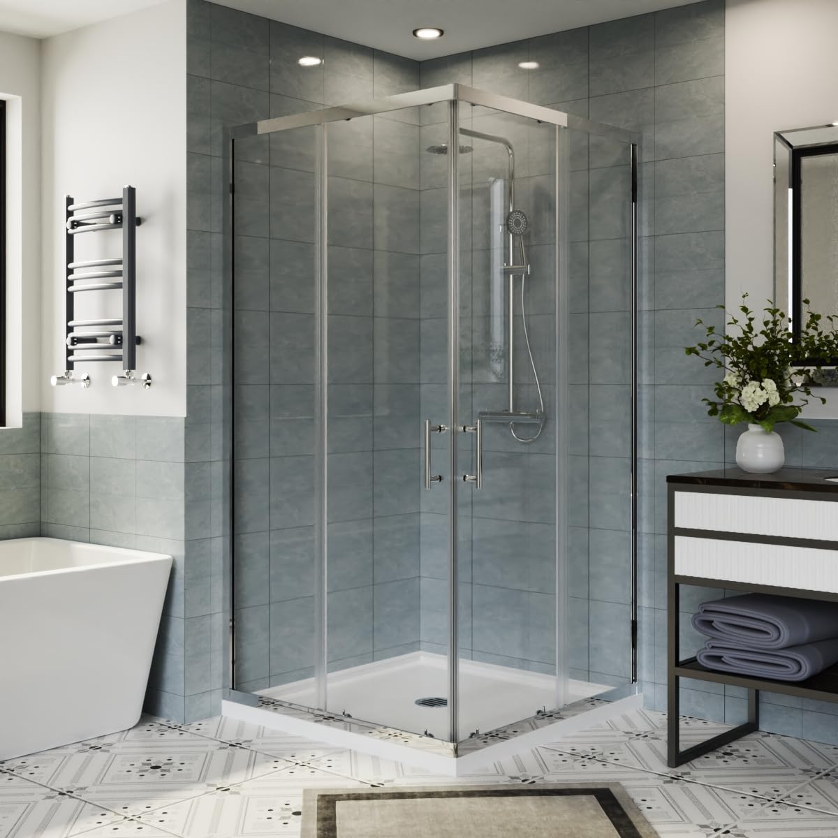 Aquariss Chrome 1000X1000mm Shower Enclosure And White Shower Tray Waste