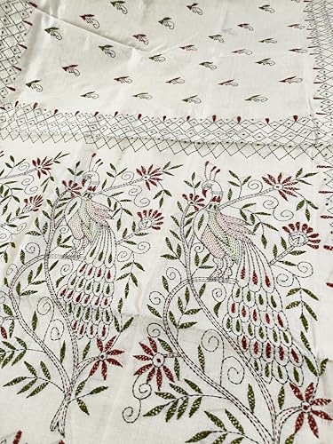 Image of SHRISTI CLOTHINGS Women's Hand Embroidered Cotton Silk Kantha Stitch Saree with Blouse Piece (SB420324 TWD80)