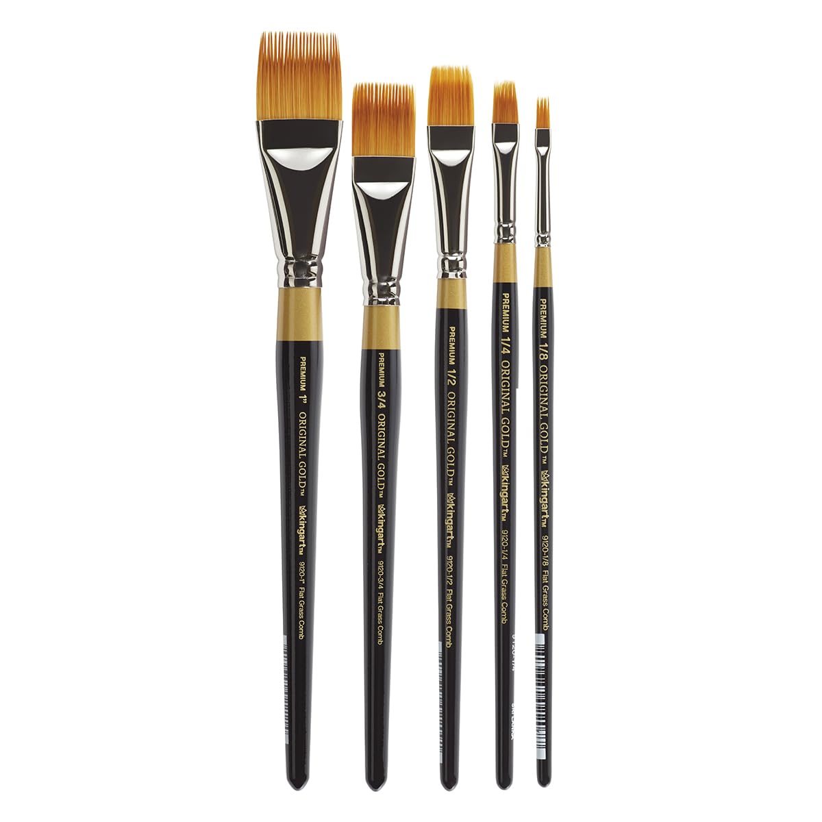 KINGART Original Gold 9120 Flat Rake Series Premium Golden Taklon Multimedia Künstlerpinsel 5er Set